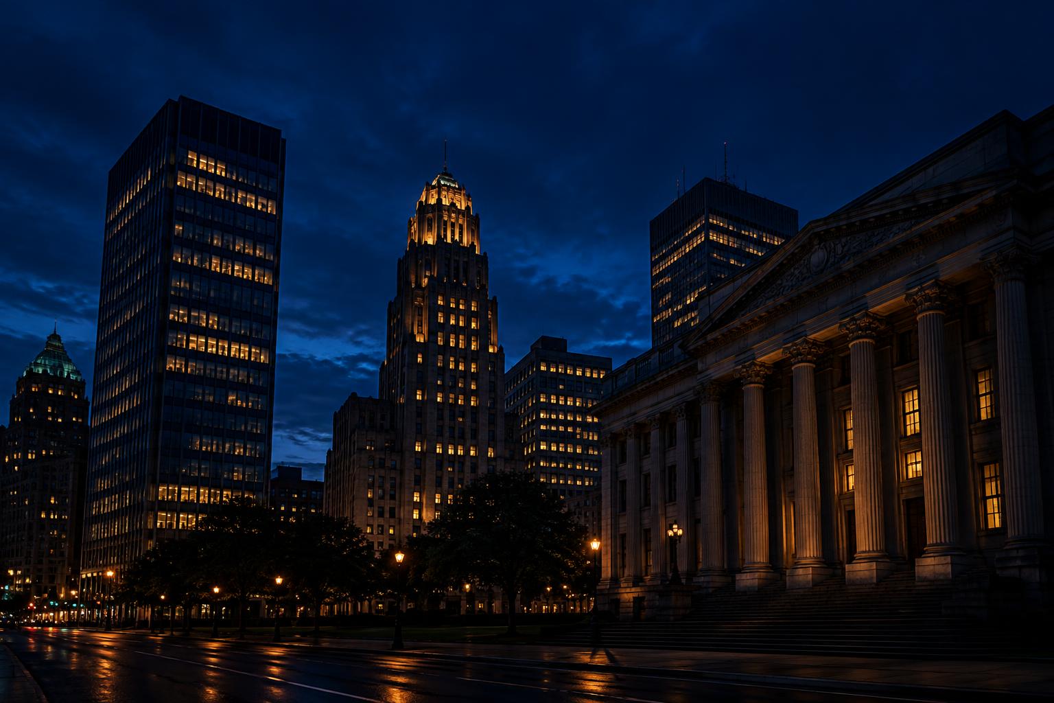 Downtown Buffalo, New York at dusk
